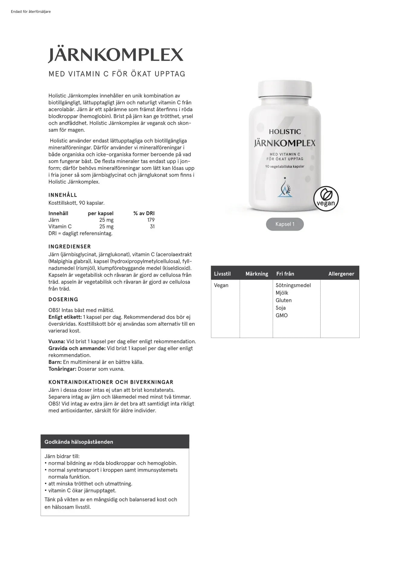 Holistic Järnkomplex 25 mg, 90 kapslar