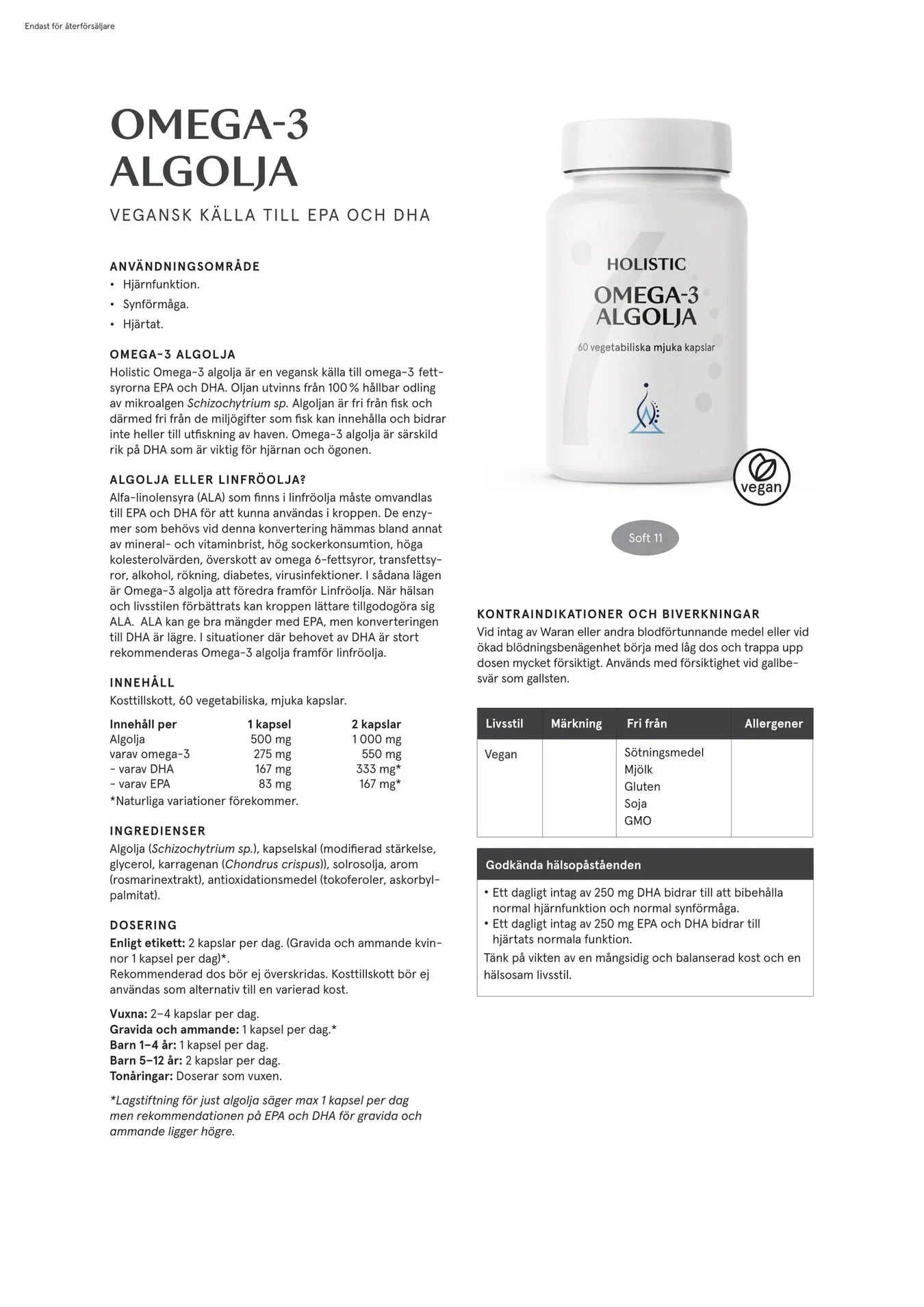 Holistisk Omega-3 Algeolie, 60 kapsler