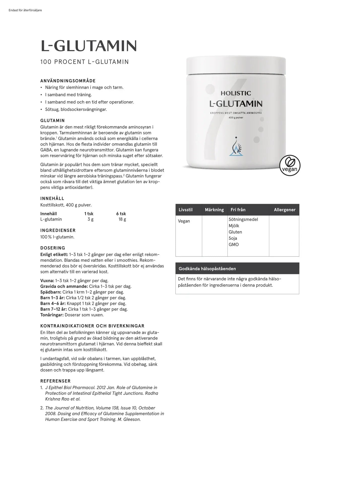 Holistisk L-glutamin, 400 g