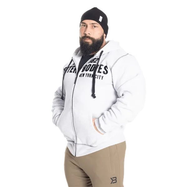Better Bodies Graphic Zip Hoodie, Light Grey Melange