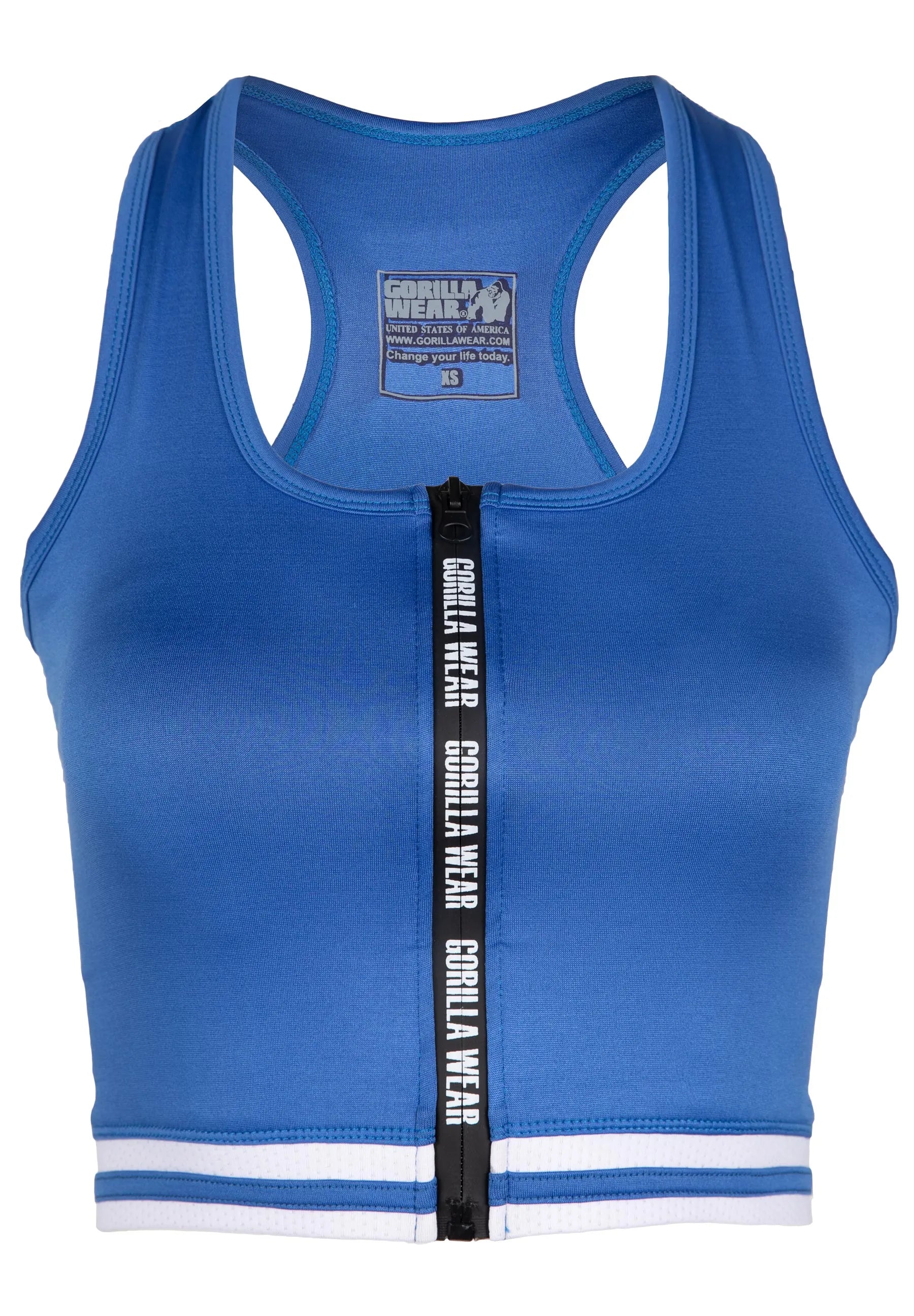 Gorilla Wear Mesa Zip Front Crop Top/träningstopp, blue