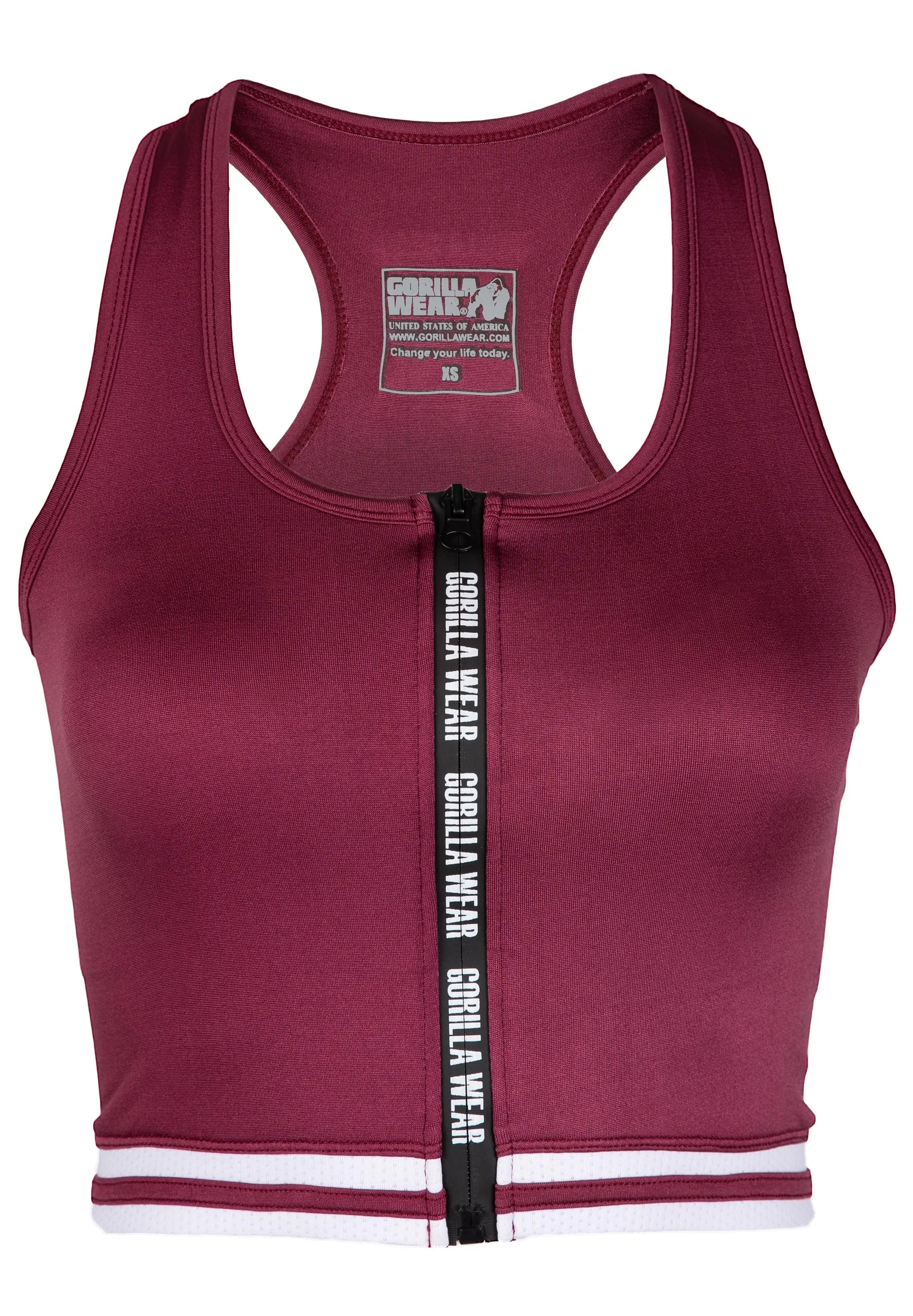 Gorilla wear Mesa Zip Front Crop Top/träningstopp, burgundy red