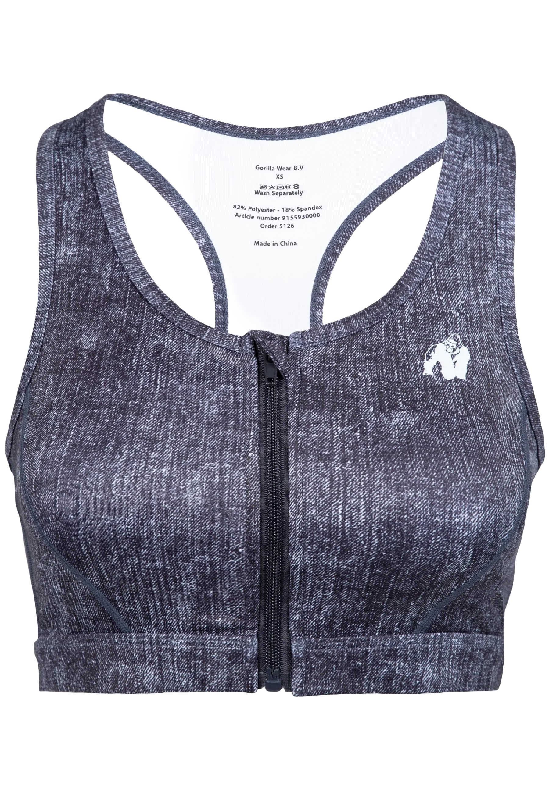 Gorilla Wear Camilla Zip-Front Sports Bra/Sport-BH, blue denim