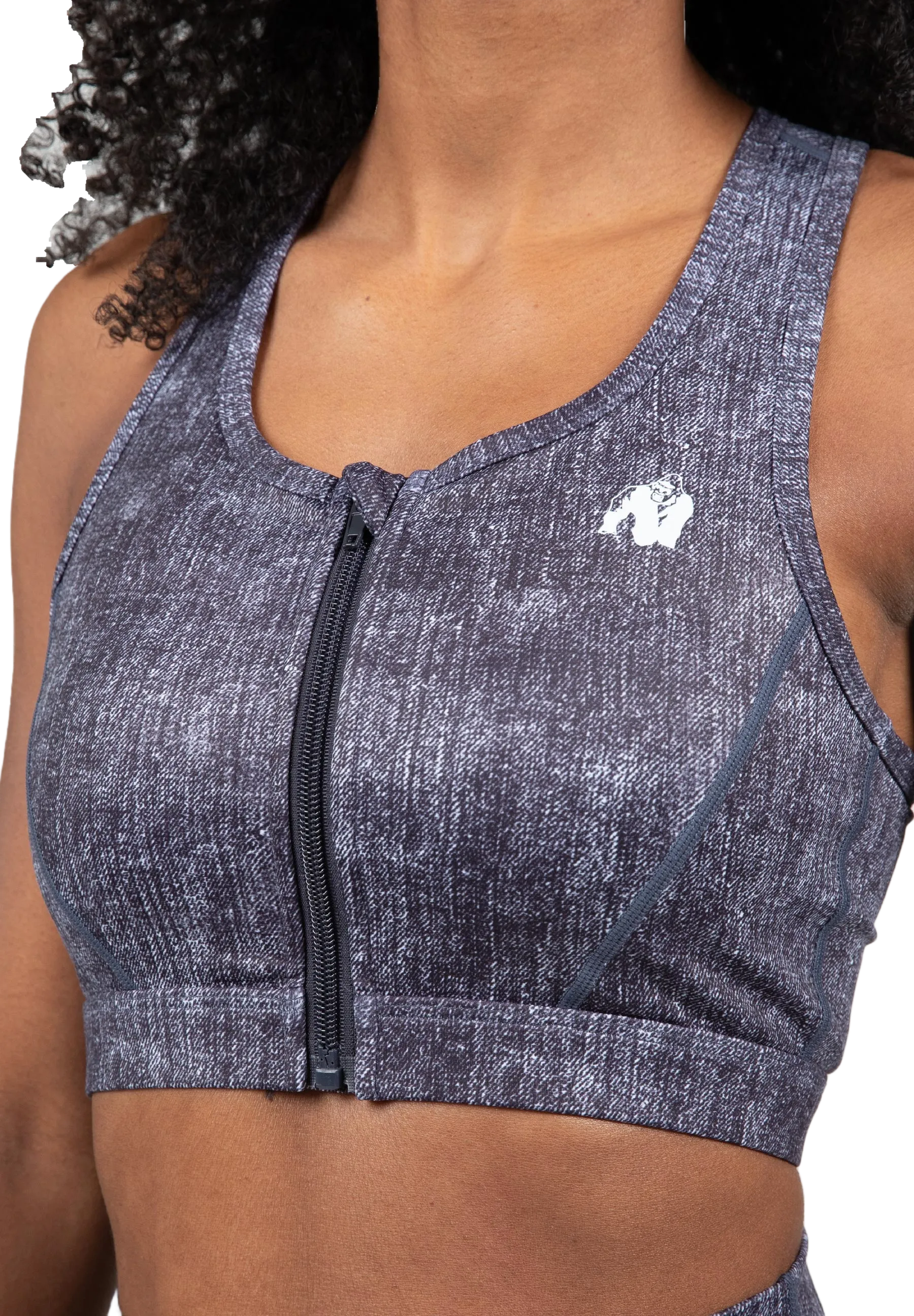 Gorilla Wear Camilla Zip-Front Sports Bra/Sport-BH, blue denim