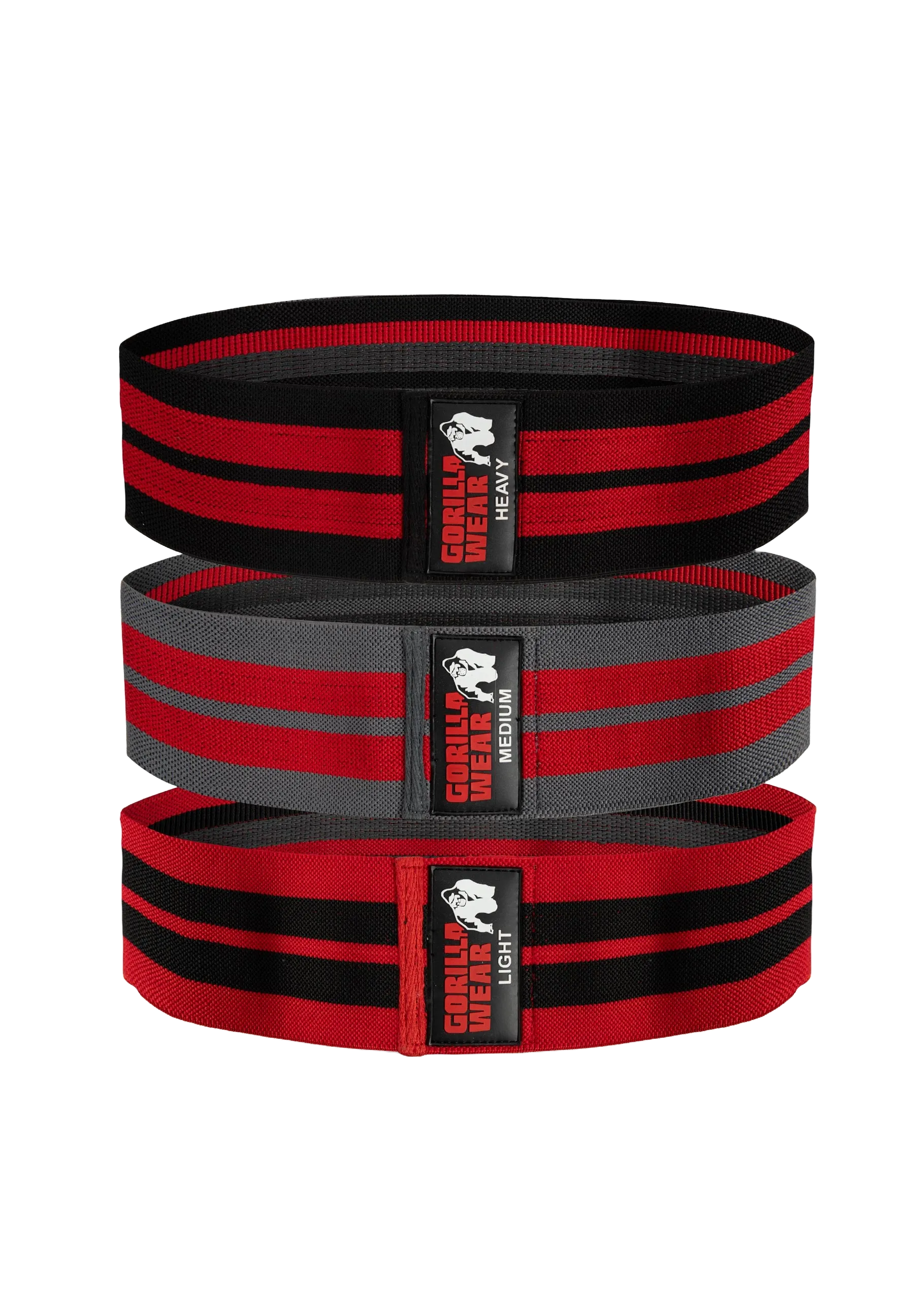 Gorilla Wear glutebånd, 3-pak, sort/rød/grå