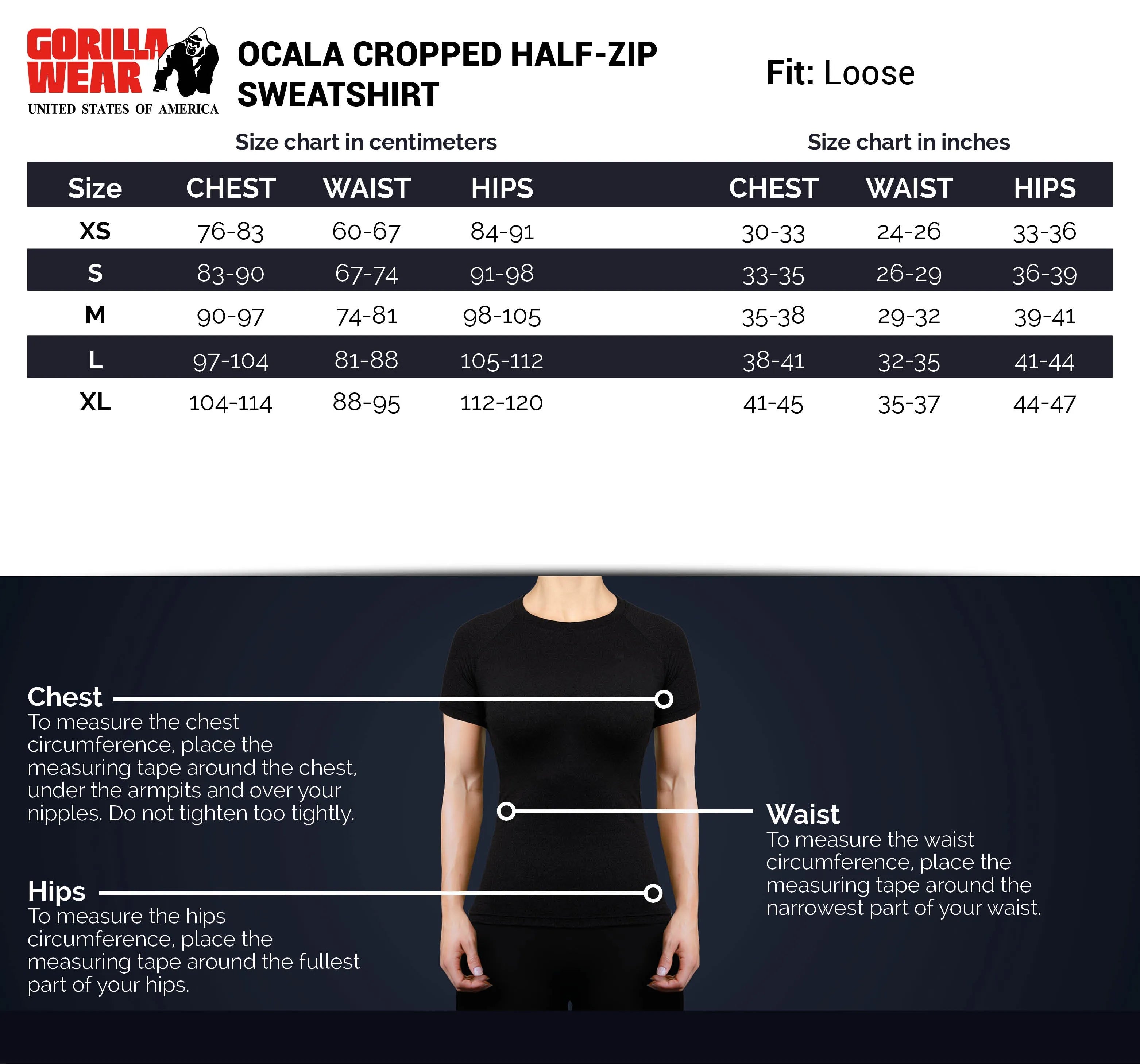 Gorilla Wear Ocala Cropped Half-Lynlås Sweatshirt/Træningstrøje, sort