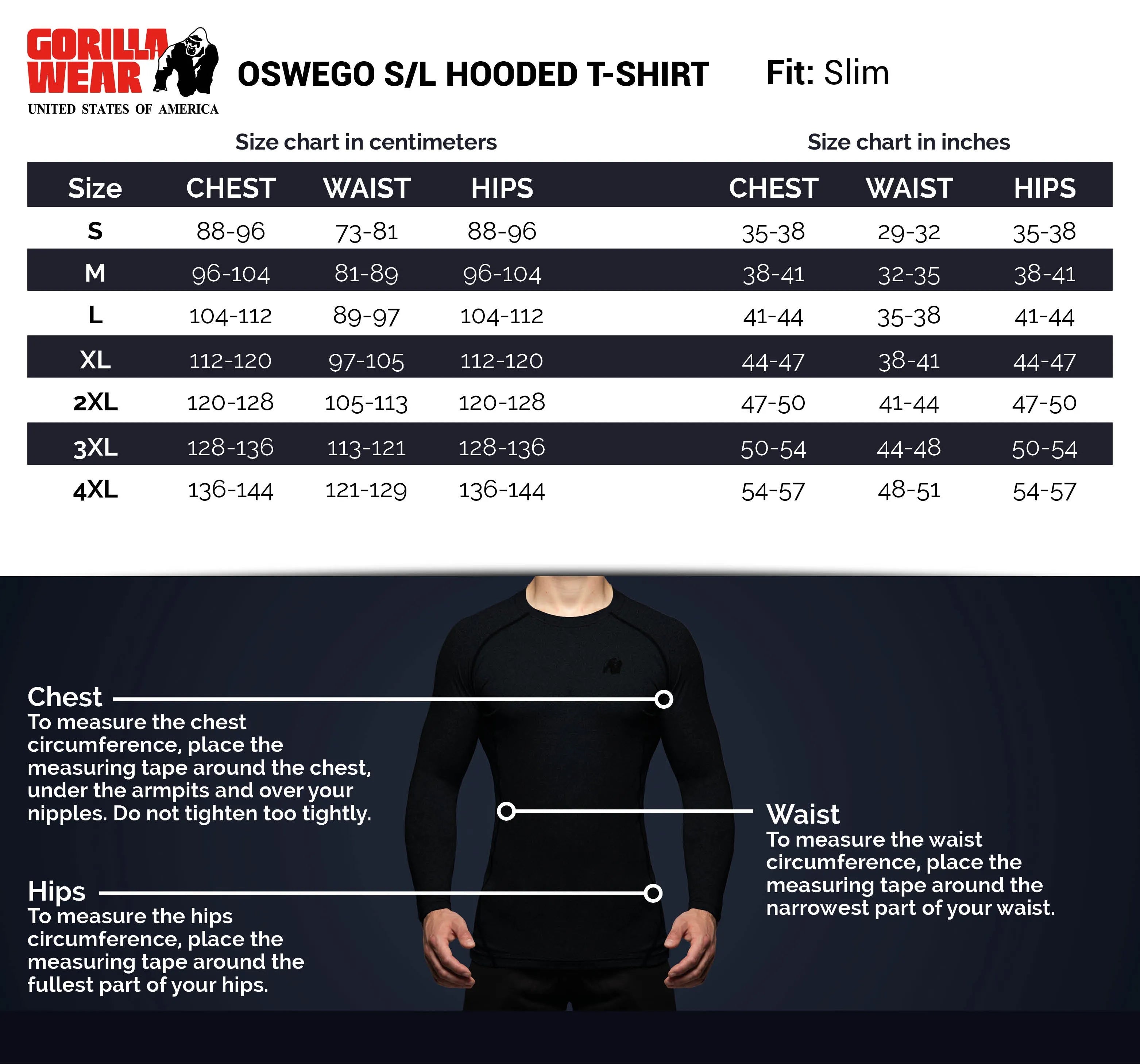 Gorilla Wear Oswego S/L hættetrøje, sort