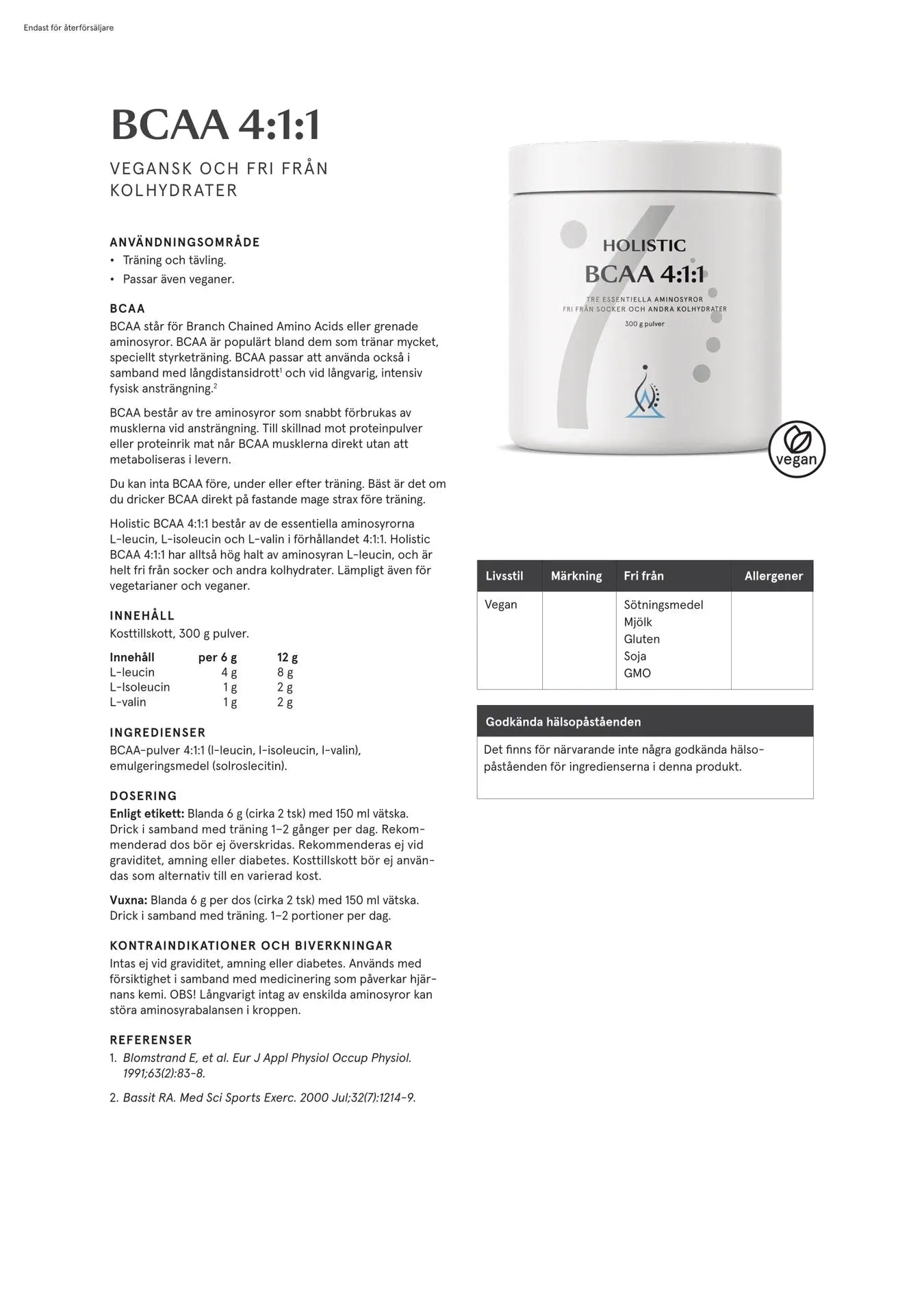 Holistic BCAA 4:1:1, 300 g
