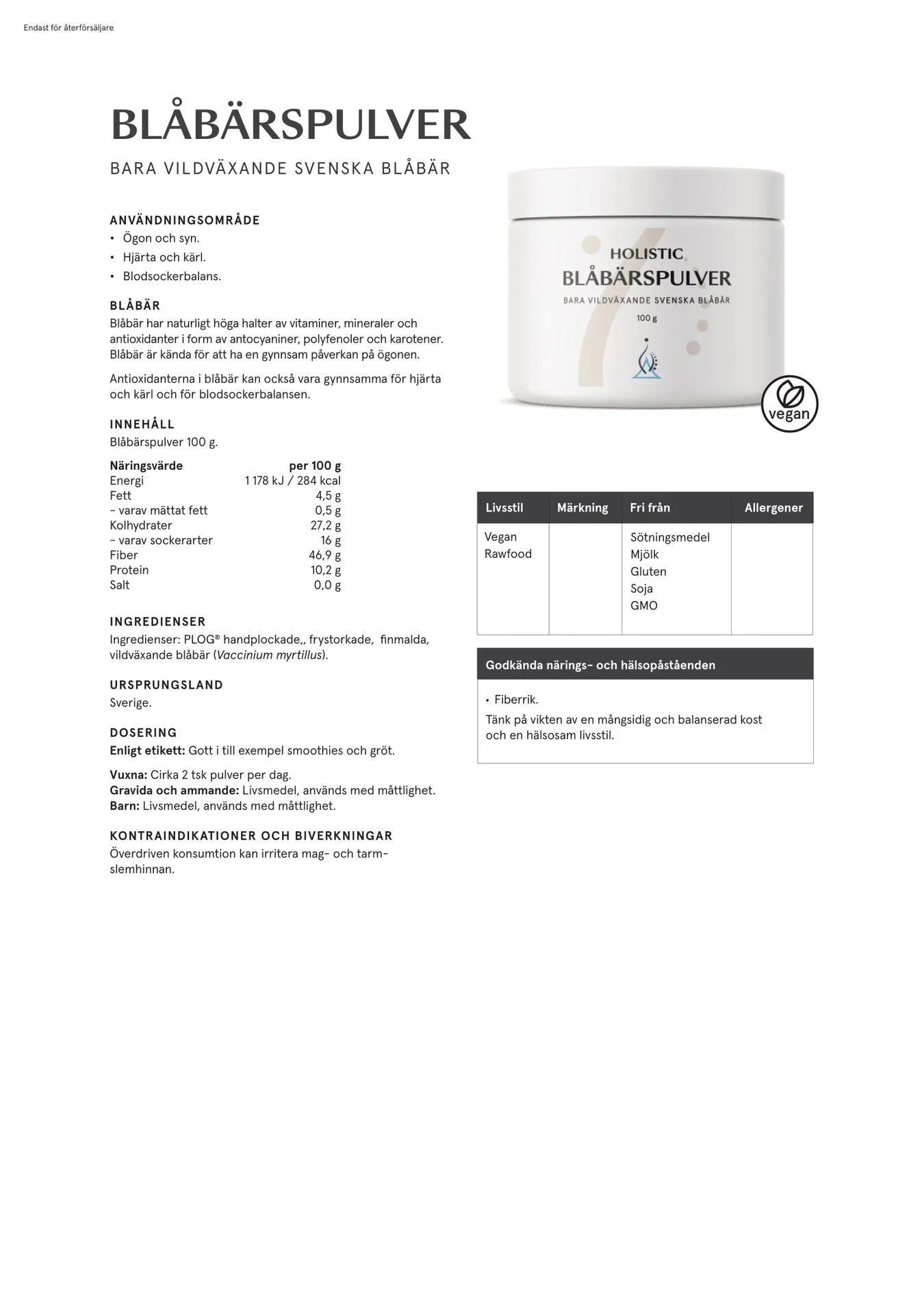 Holistisk blåbærpulver, 100 g