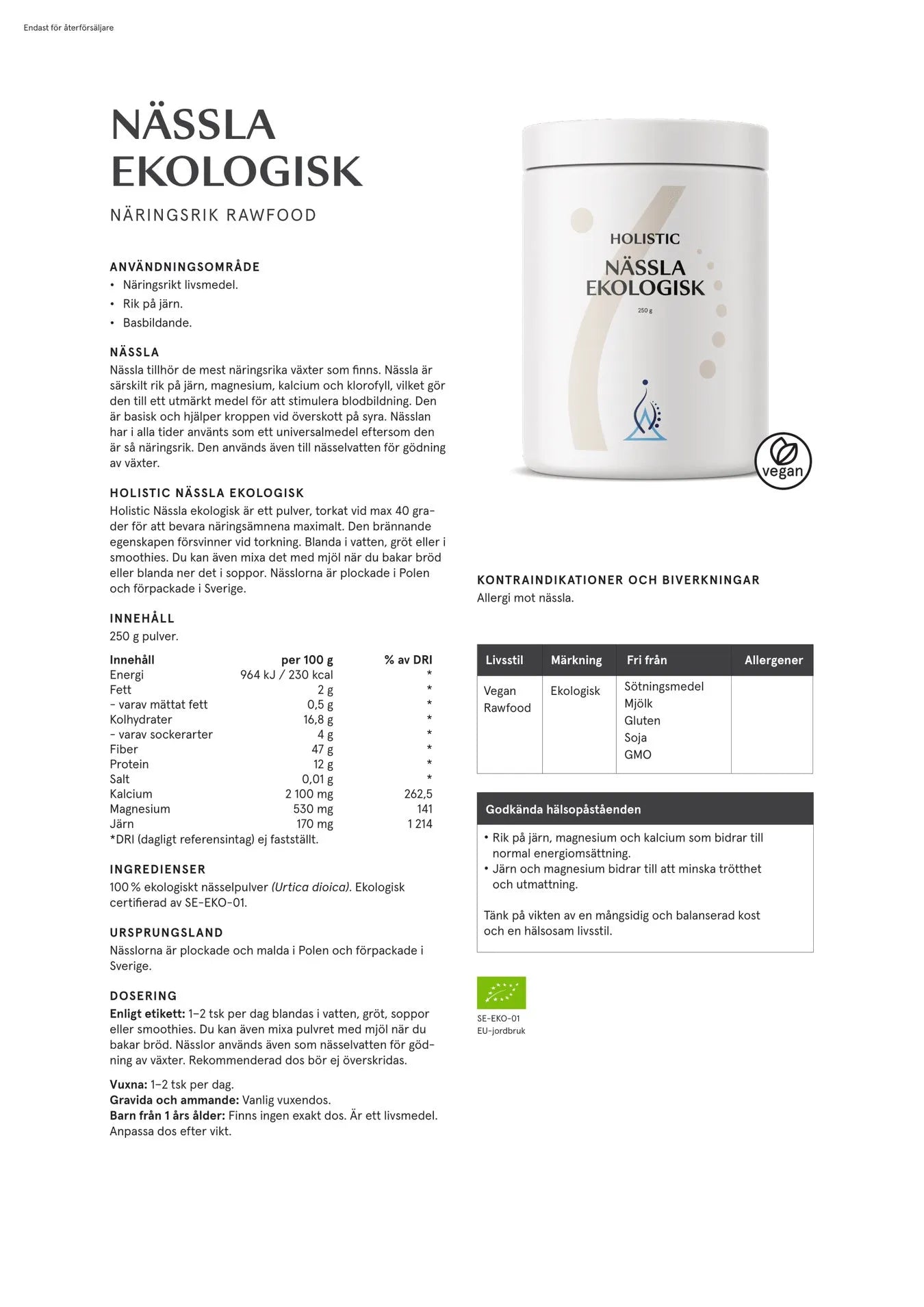 Holistisk brændenælde økologisk, 250 g