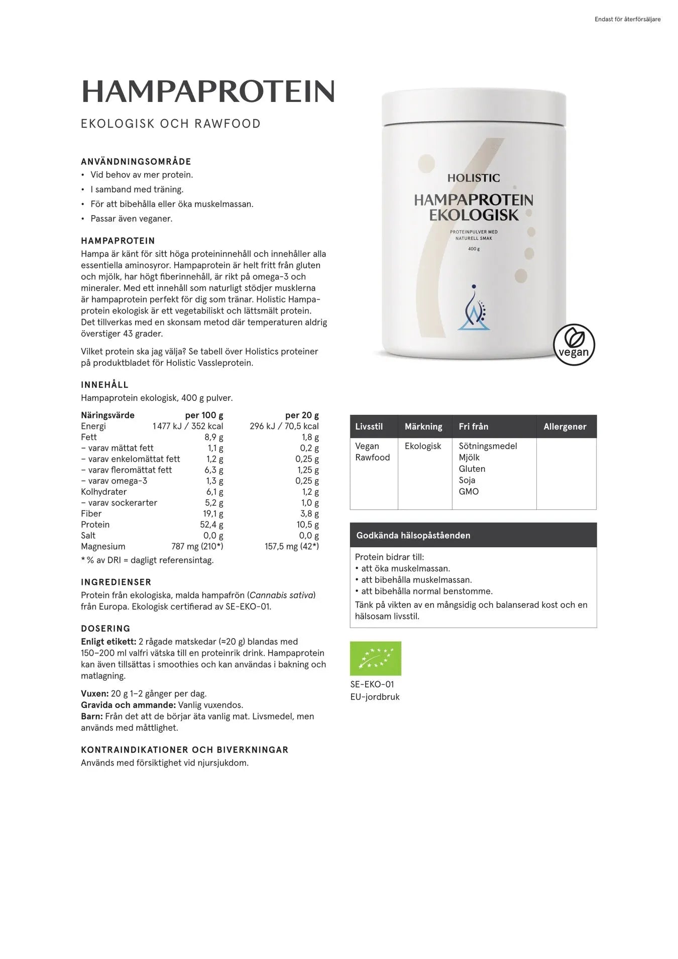 Holistisk hampprotein økologisk, 400 g