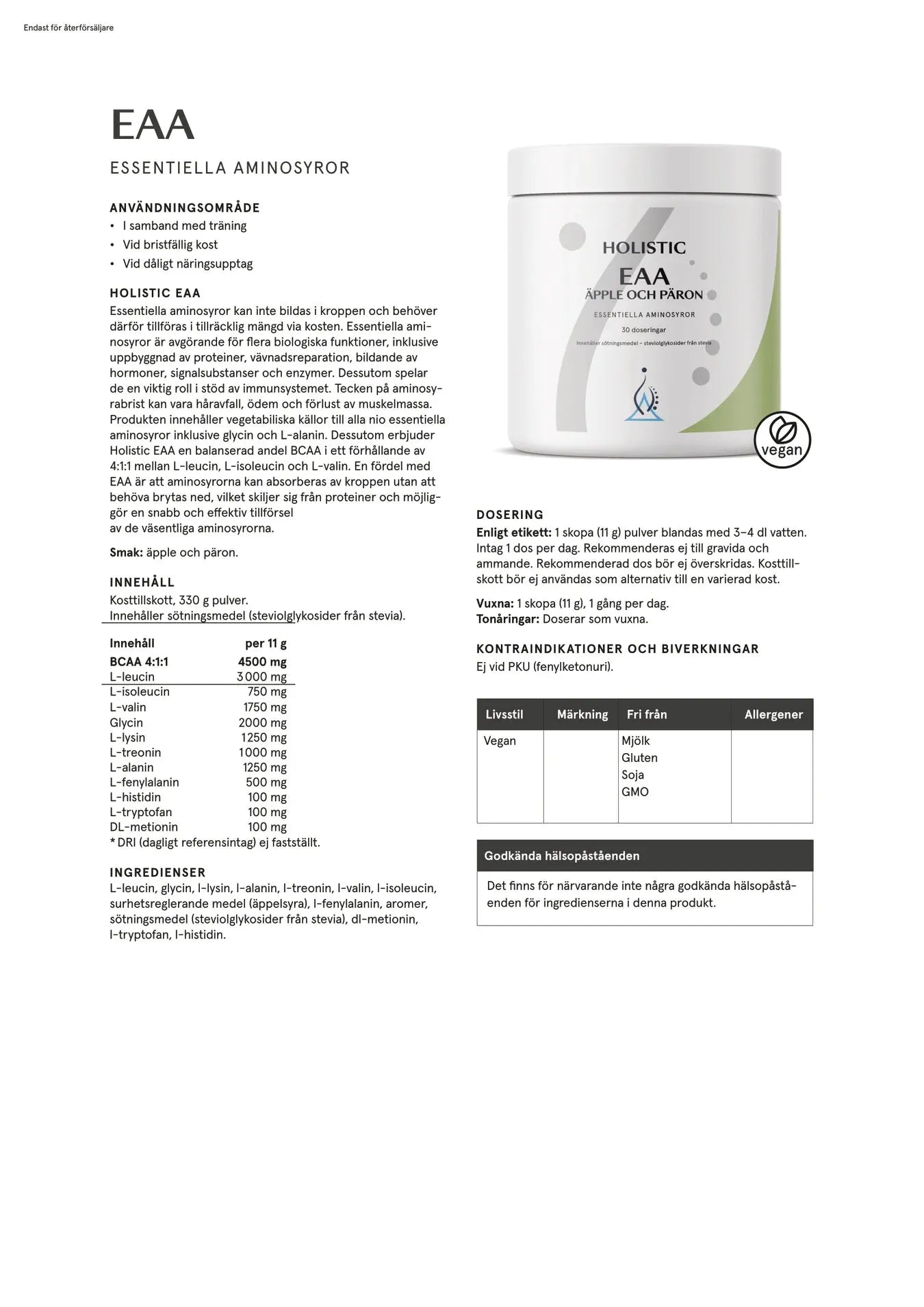 Holistisk EAA æble og pære, 330 g