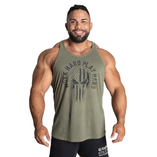 Gasp Skull t-back Linne, Acid washed green