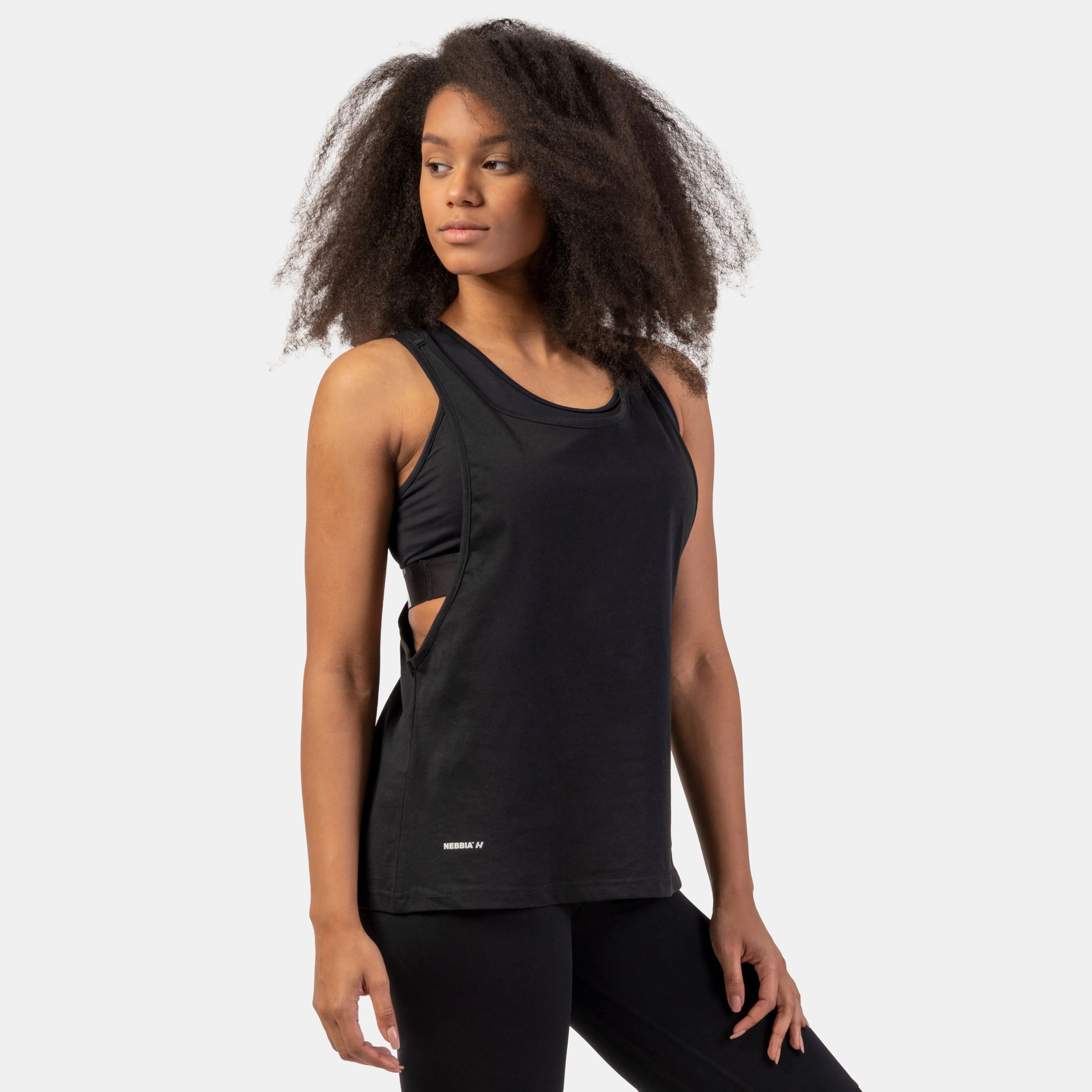 NEBBIA Sleeveless Loose Cross Back Tank Top/linne "Feeling Good", black