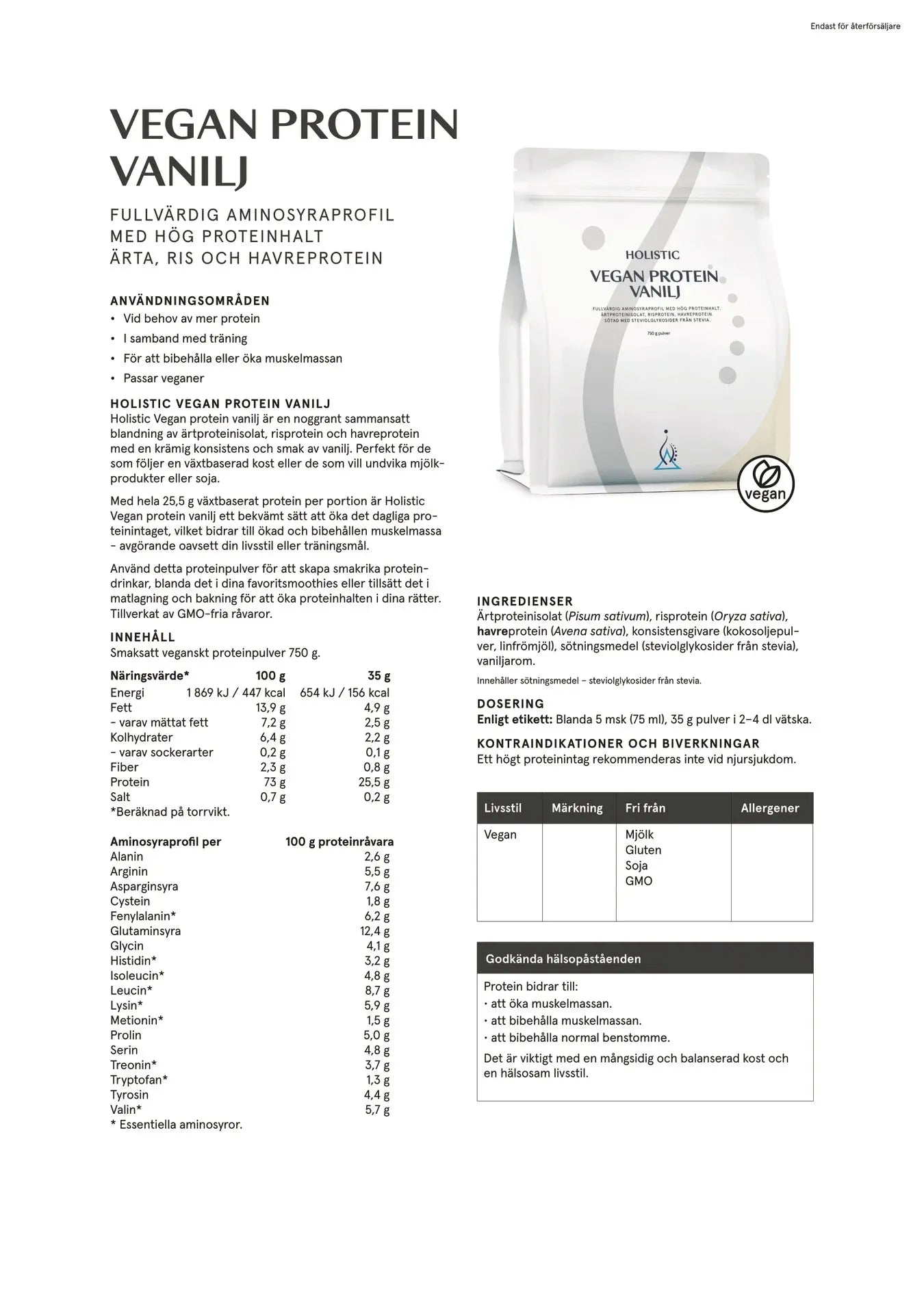 Holistic Vegan protein vanilj, 750g