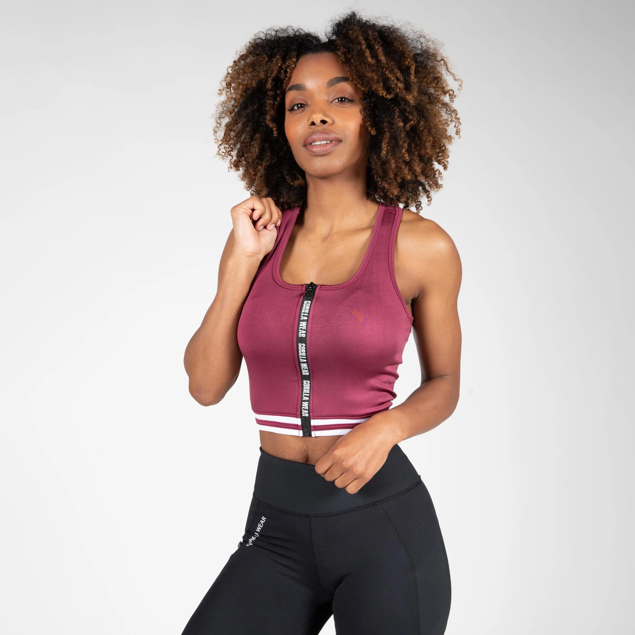 Gorilla wear Mesa Zip Front Crop Top/träningstopp, burgundy red