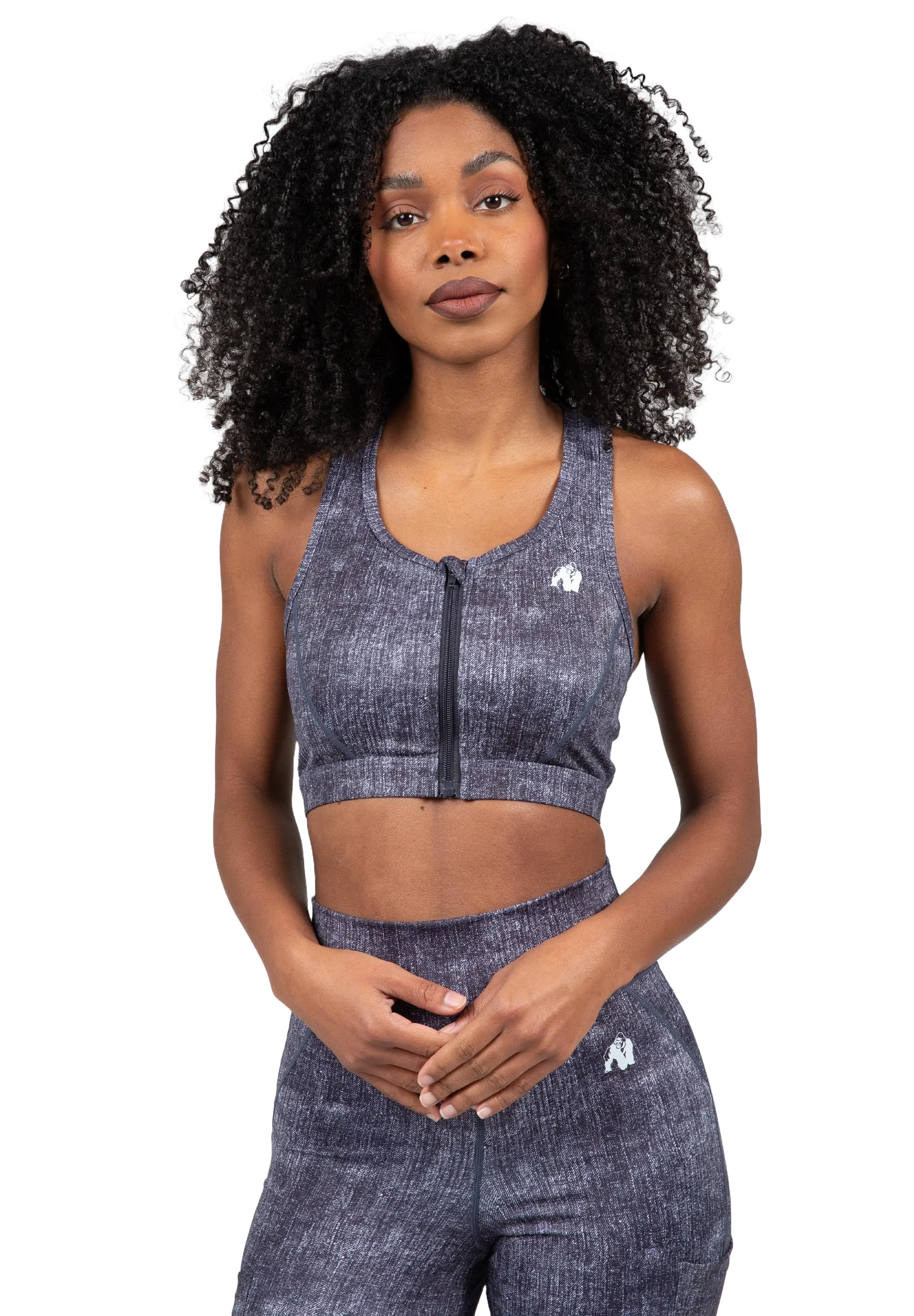 Gorilla Wear Camilla Zip-Front Sports Bra/Sport-BH, blue denim