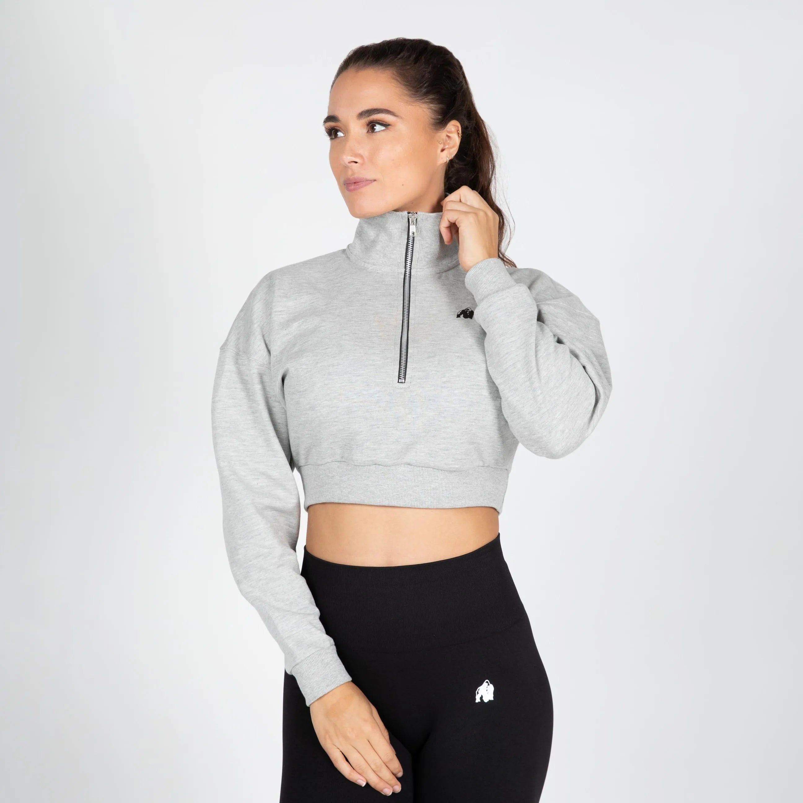 Gorilla Wear Ocala Cropped Half-Lynlås Sweatshirt/Træningstrøje, grå
