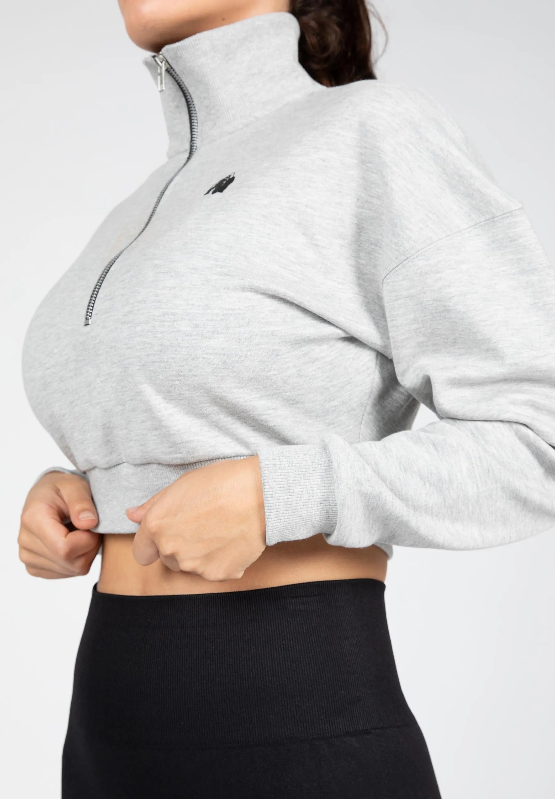 Gorilla Wear Ocala Cropped Half-Lynlås Sweatshirt/Træningstrøje, grå