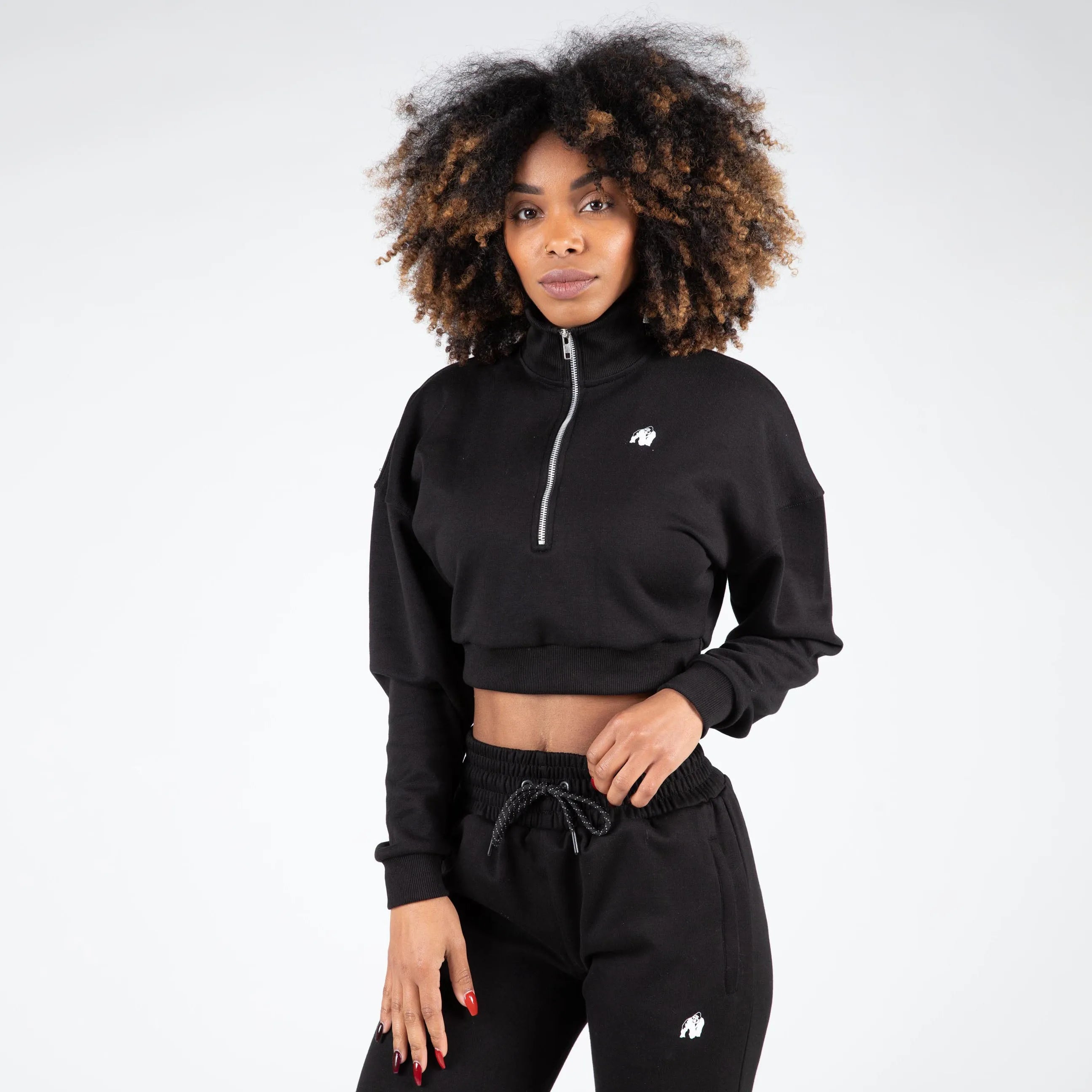 Gorilla Wear Ocala Cropped Half-Lynlås Sweatshirt/Træningstrøje, sort