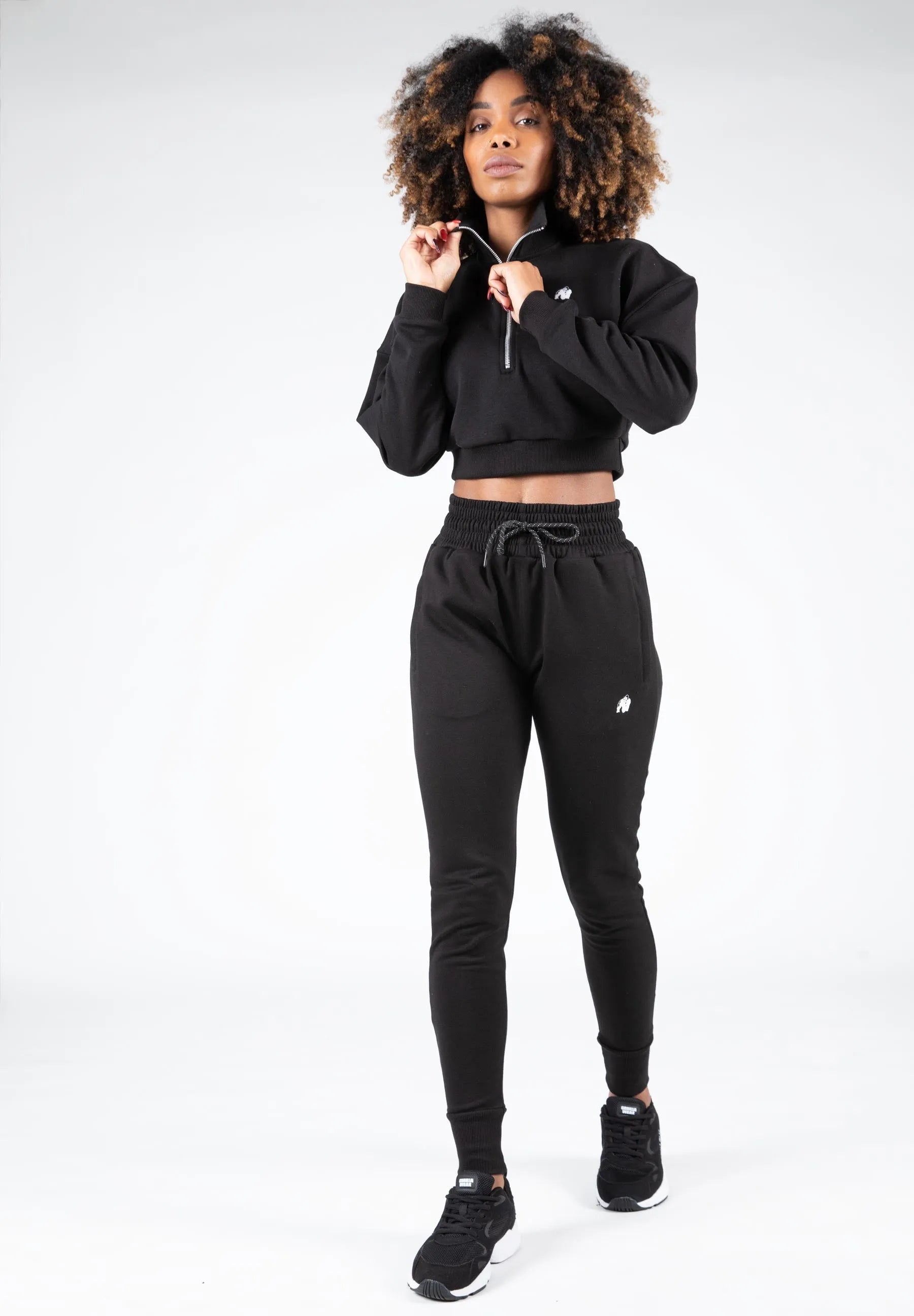 Gorilla Wear Ocala Cropped Half-Lynlås Sweatshirt/Træningstrøje, sort