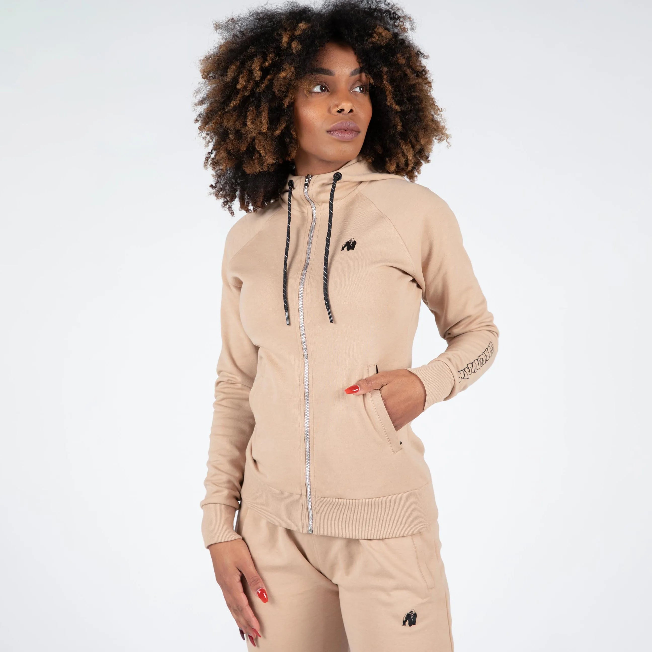 Gorilla Wear Marion hættetrøje med lynlås, beige
