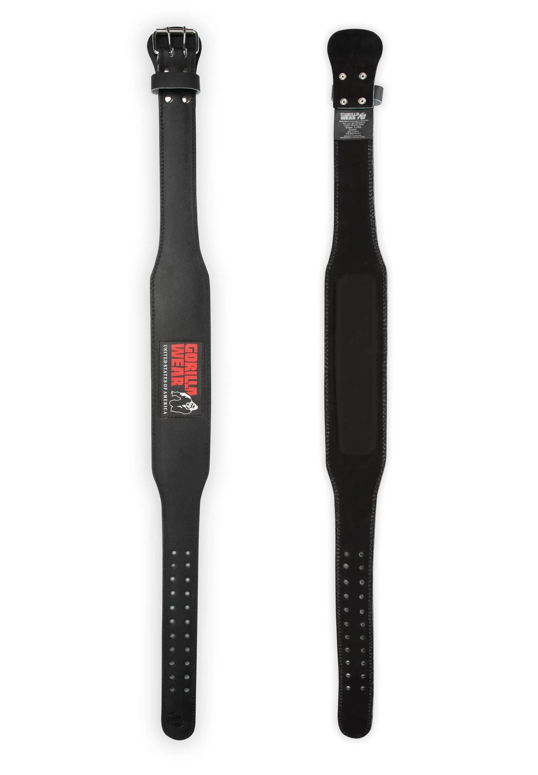 Gorilla Wear 10 cm polstret læderbælte, sort/rød