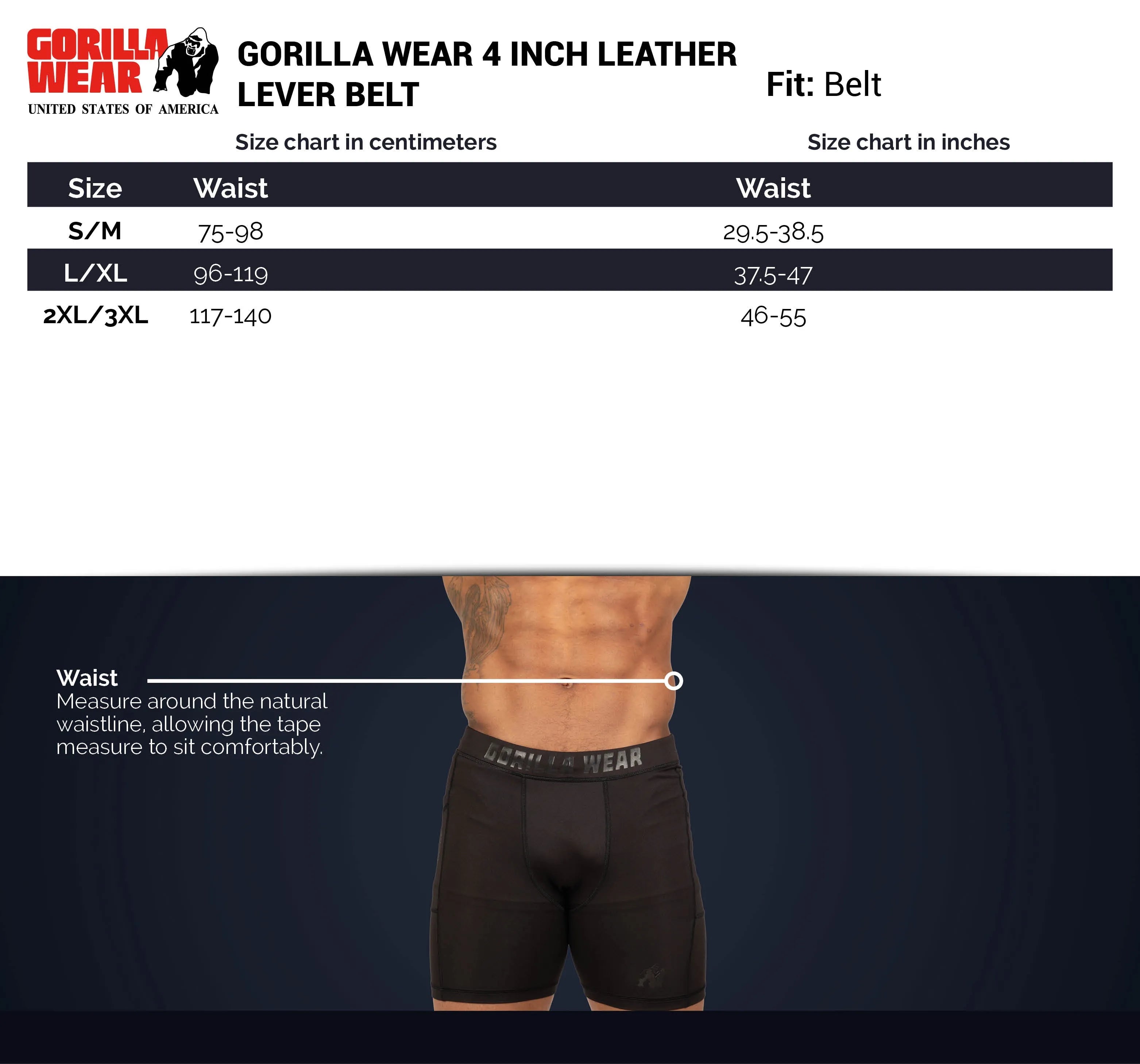 Gorilla Wear 10 cm styrkeløftbælte, sort