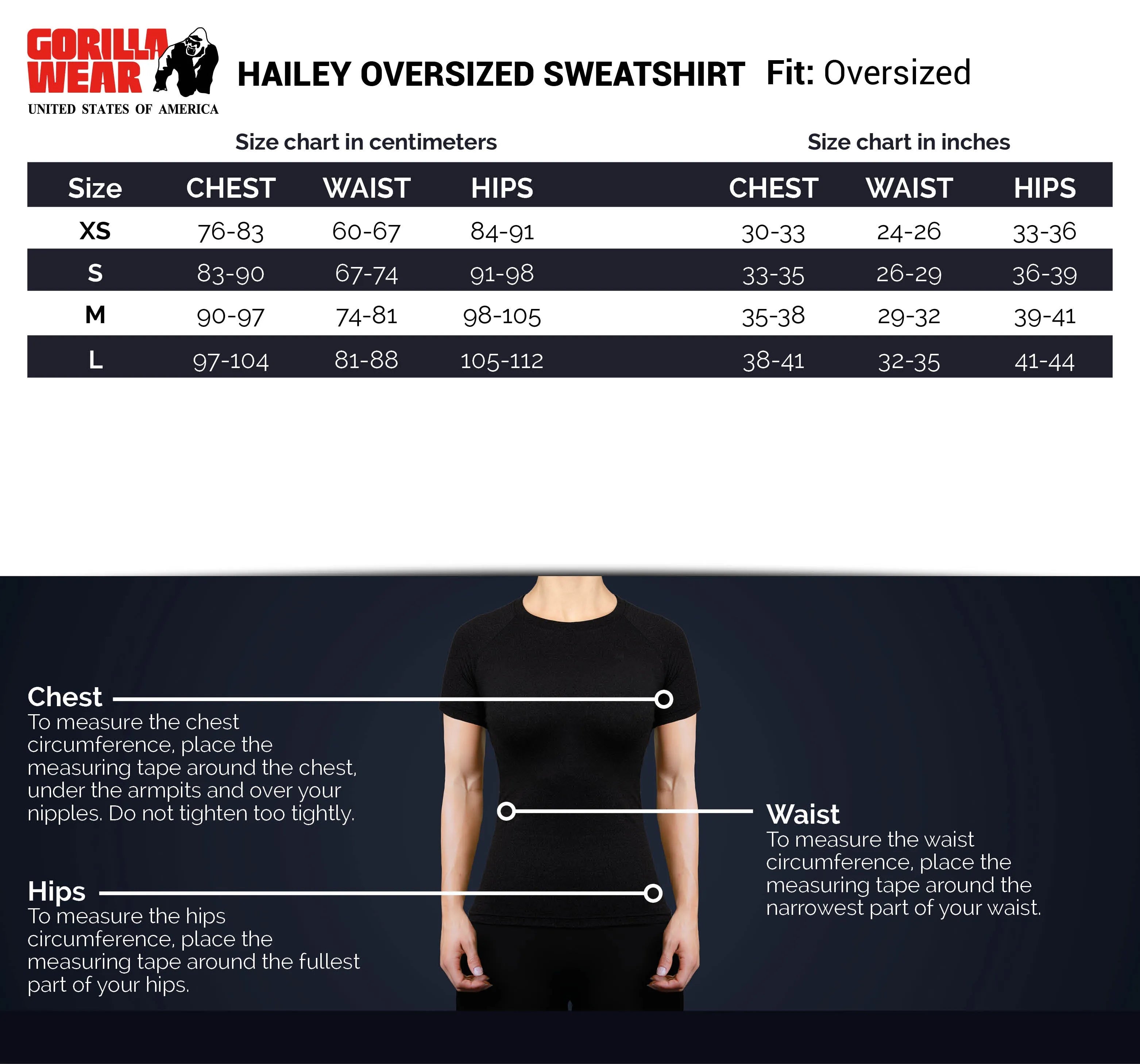 Gorilla Wear Hailey Oversized Sweatshirt/Træningstrøje, sort